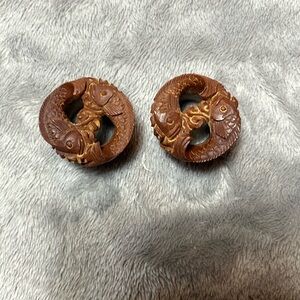Custom hand carved organic koi fish saba wood tunnel ear plugs
